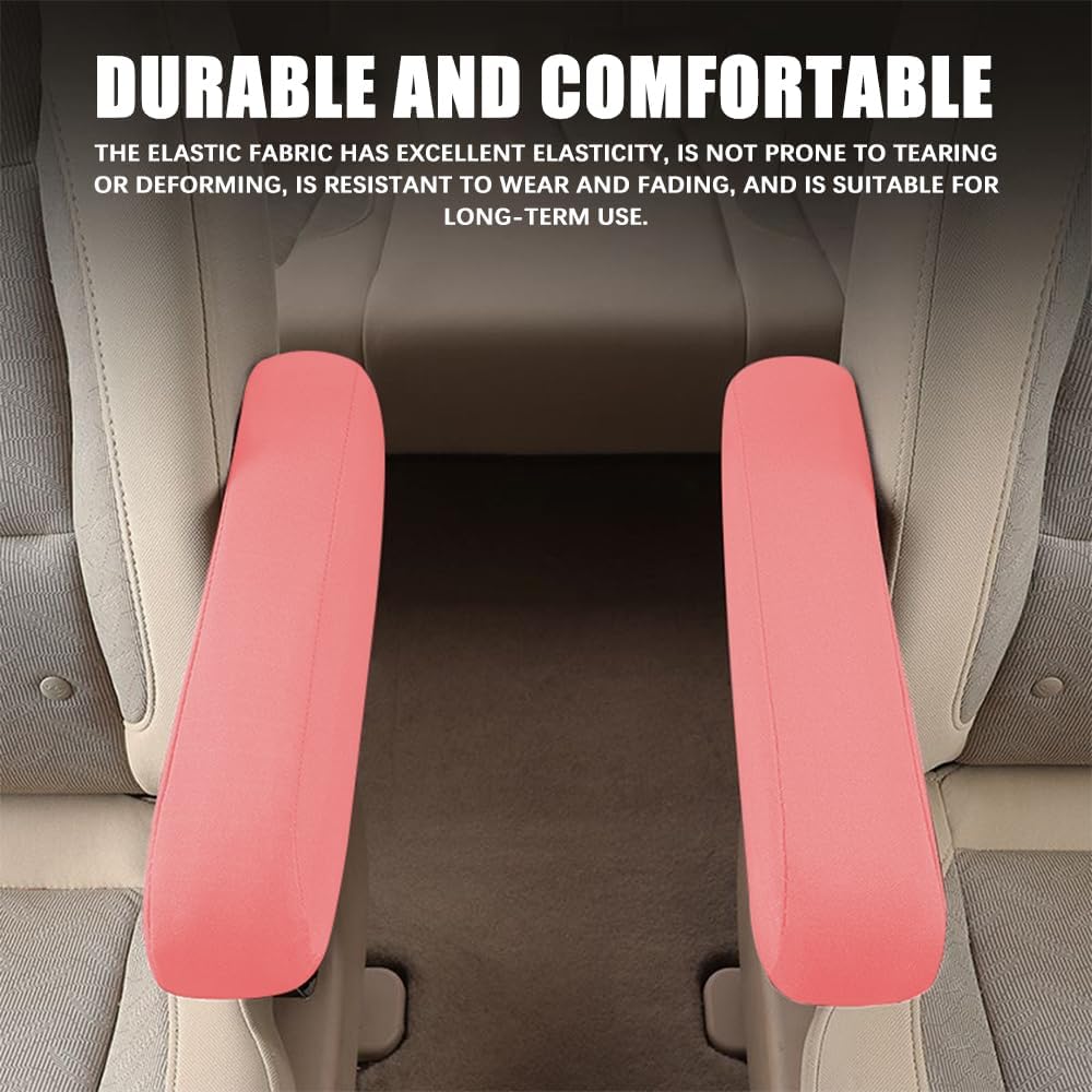 2PCS Car Front Seat Armrest Covers, Arm Rest Cover for Car, Elastic Fabric Auto Seat Armrest Protectors, Universal Comfortable Vehicle Arm Rest Accessories Fit for SUV Truck Van (Pink)