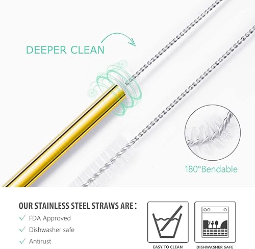 Miniatura 3 de 8 popotes de acero inoxidable de 516 pulgadas de ancho para vaso de 40 onzas con asa, popotes de metal reutilizables de 12 pulgadas de largo,