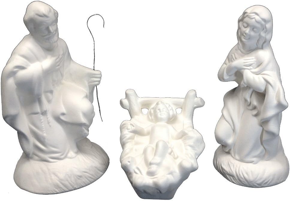 Ceramic Bisque - Ready to Paint - Nativity Set (3 Piece) - Mary, Joseph, & Baby Jesus.