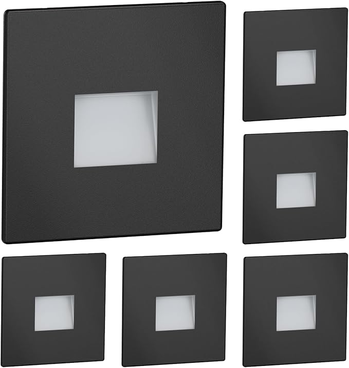 ledscom.de ledscom.de 6 LED traplamp/inbouw wandlamp FOW voor binnen en buiten, downlight, hoekig, zwart, 85 x 85mm, warm wit