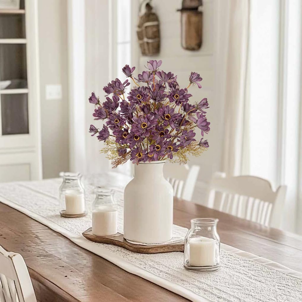 3 Bunches Artificial Daisy Flowers with Stems for Autumn Flower Arrangements, 20" Fake Burgundy Chrysanthemums Silk Flowers for Fall Floral Decor, Faux Wildflowers Mums Sprays for Centerpiece, Purple - Image 2