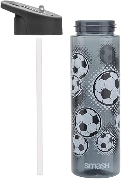 Smash Sipper Water Bottle with Straw 700ml - Football, Black