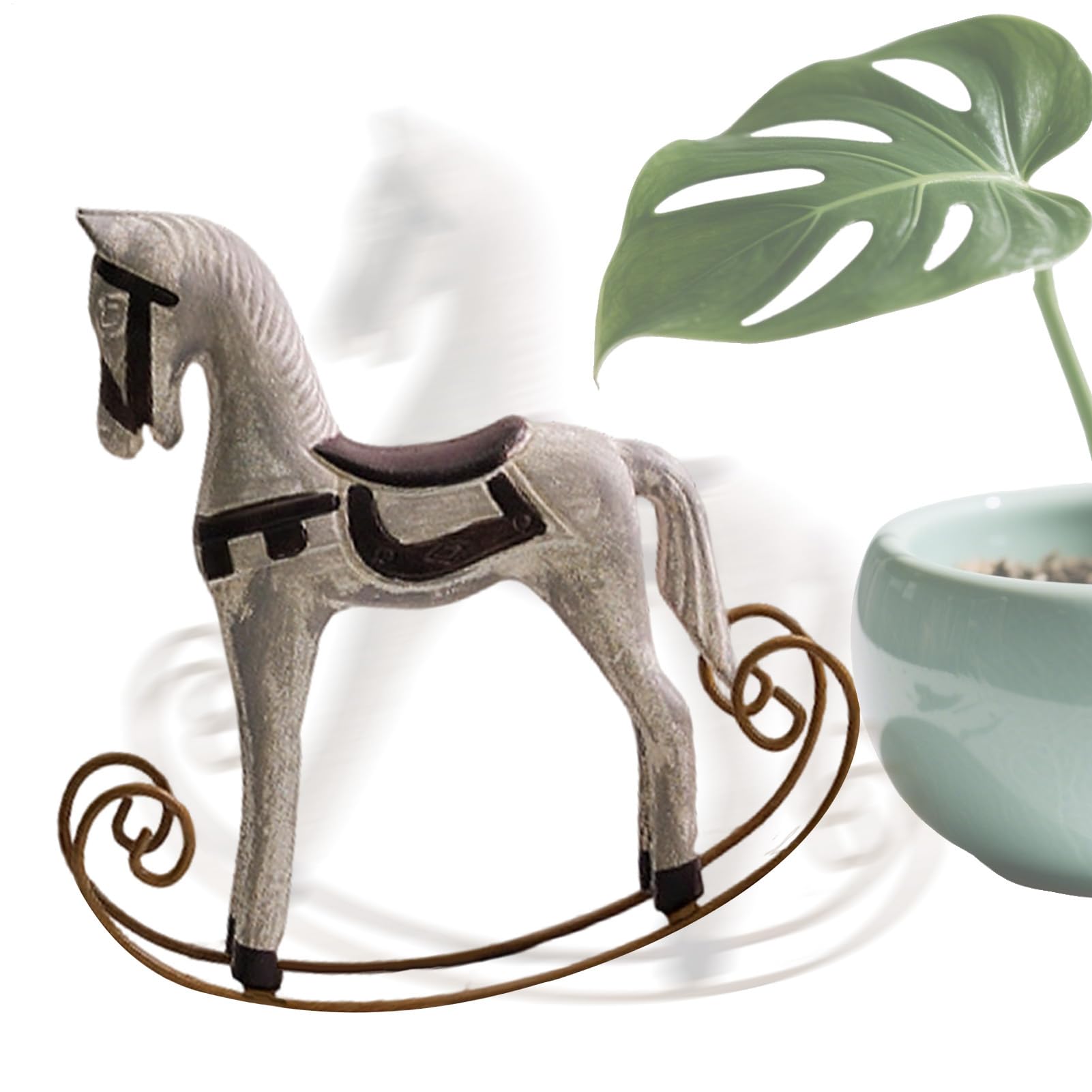Statue de cheval à bascule : figurine décorative en résine pour vitrine et salon