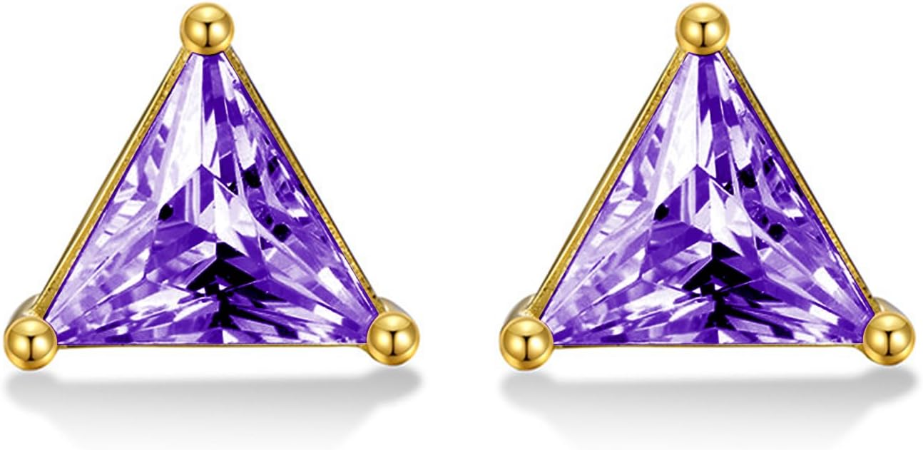 Triangle Stud Earrings 14K Gold Plated Sterling Silver Triangle Gemstone Stud Earrings For Women