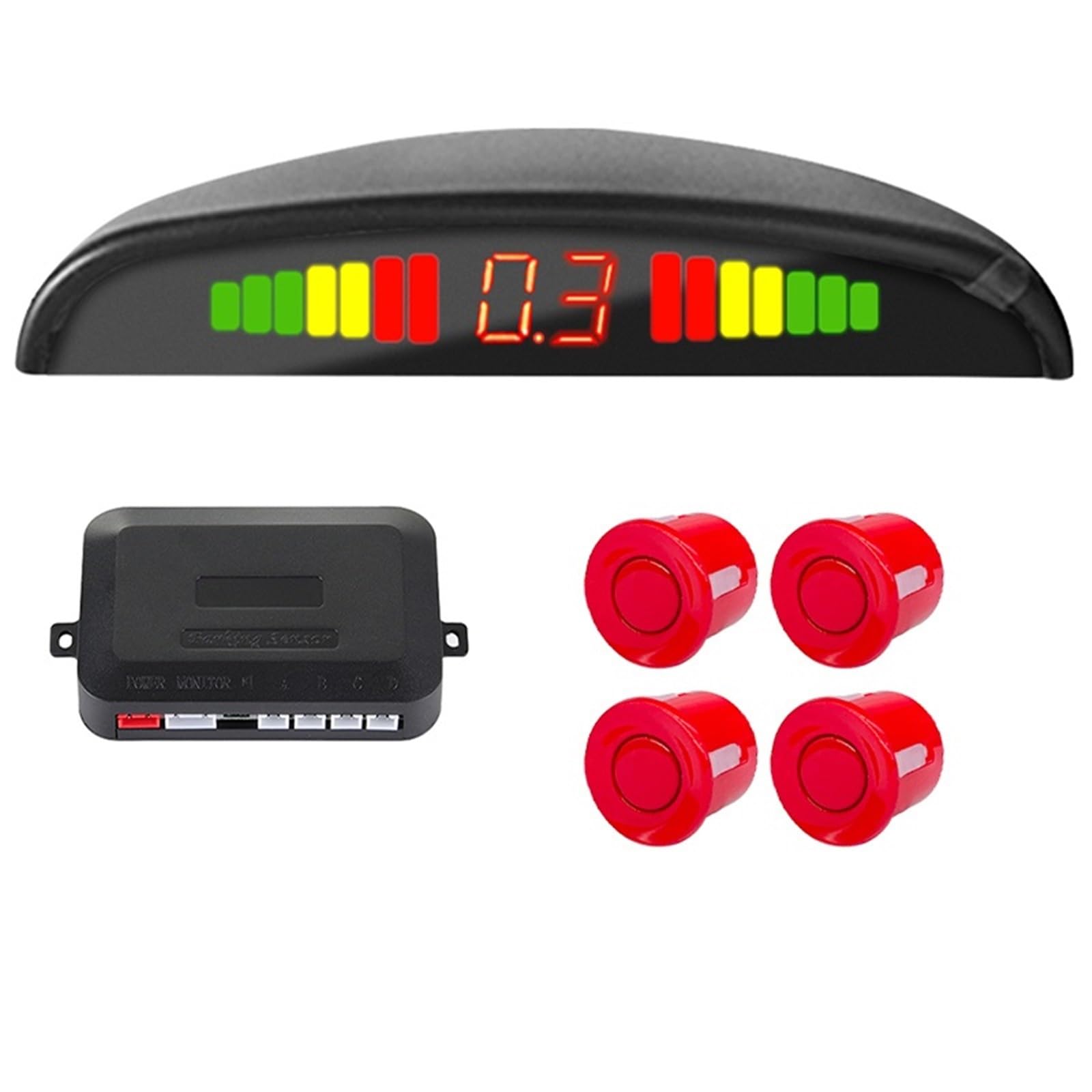 Voiture Recul Radar Kit De Stationnement Avec Écran 22 Mm Et 4 Capteurs Rétroéclairage Radar Recul Système Surveillance Contrôle Distance 12 V Capteur Voiture(Red)