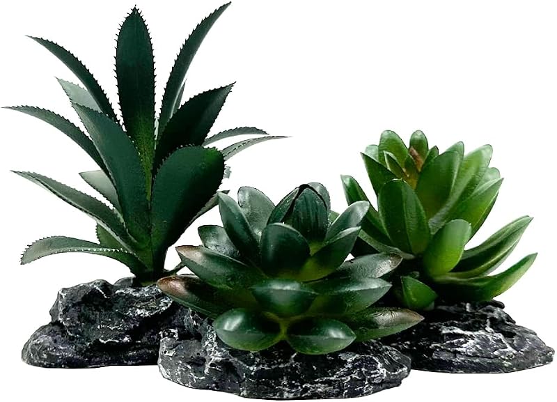 Plantas Artificiais Realistas para Terrário de Répteis, Base Texturizada e Cor Verde-Escura Smoothedo-Pets, Conjunto com 3