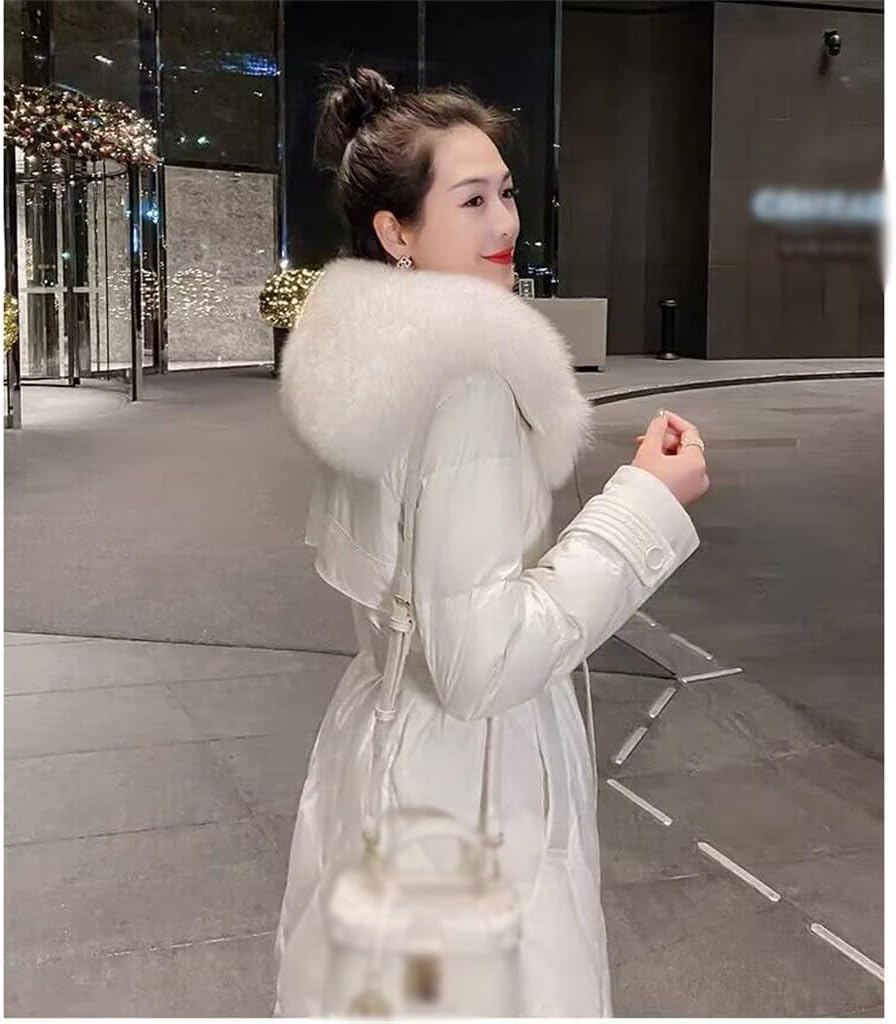 Women's Winter Medium-length Large Hair Collar Down Jacket Knee Thickened Waist Coat