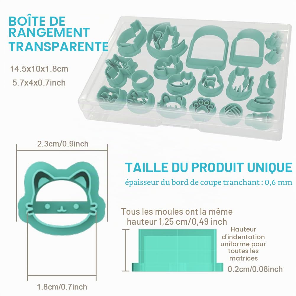Lot de 20 emporte-pièces en argile polymère Formes chat, lune, chaton Bijoux en polymère pour boucles d'oreilles Fête d'anniversaire
