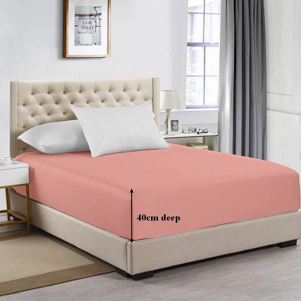 Extra Deep 16” 40cm Fitted Bed Sheets 100% Poly Cotton Single Double King Super king Size (King, Pink)