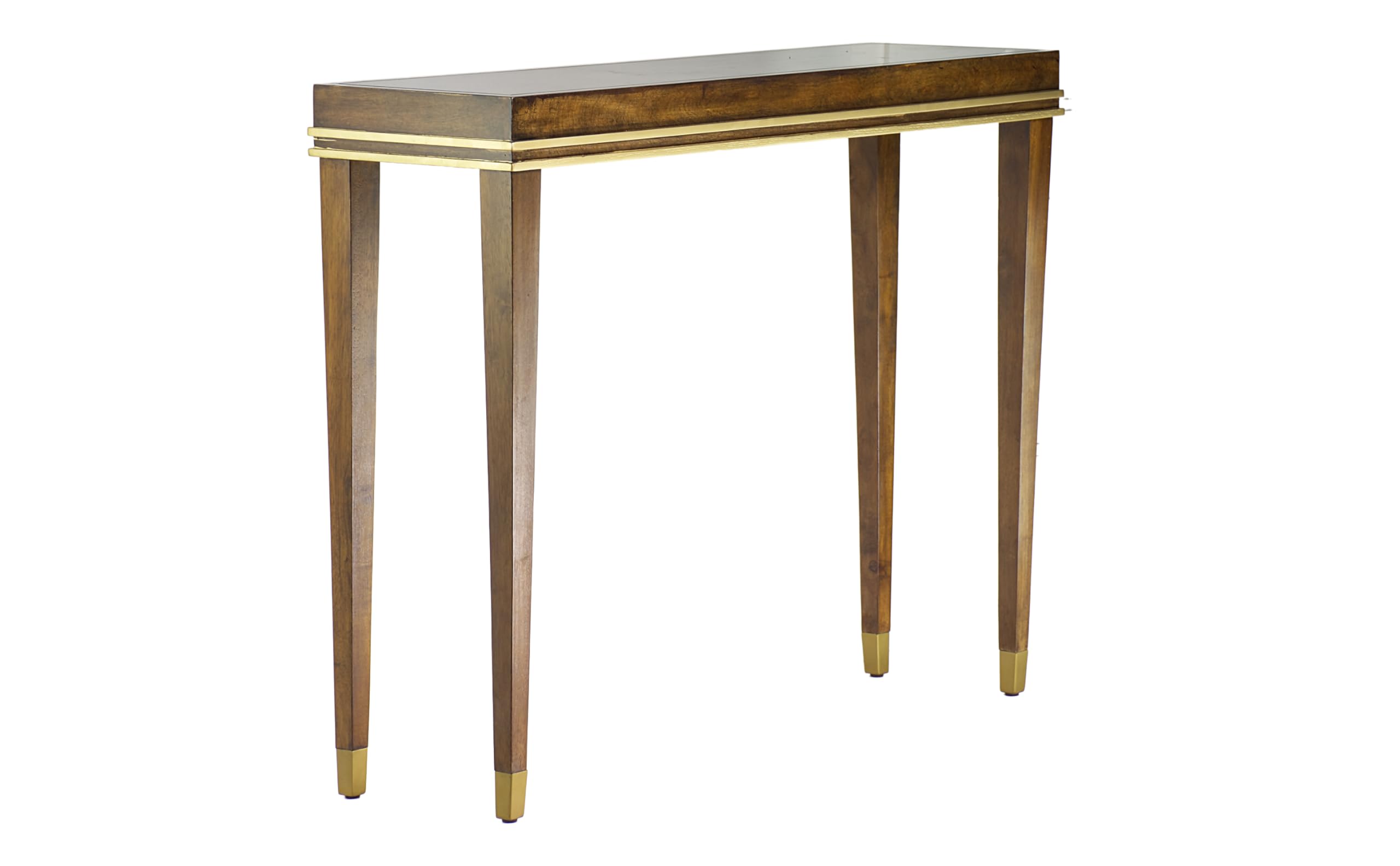 Modern Console Table for Entryway – Narrow Hallway Table for Entryway with Golden Accents, Walnut Veneer Hand-Finished – 11.75 Inch Deep Slim Entry