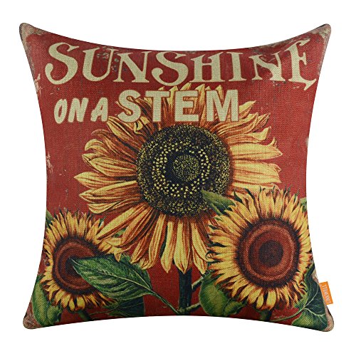 Linkwell 18"X18" Shabby Chic Vintage Red Sunflower Burlap Cushion Covers Pillow Case (Cc1333) #TOP19