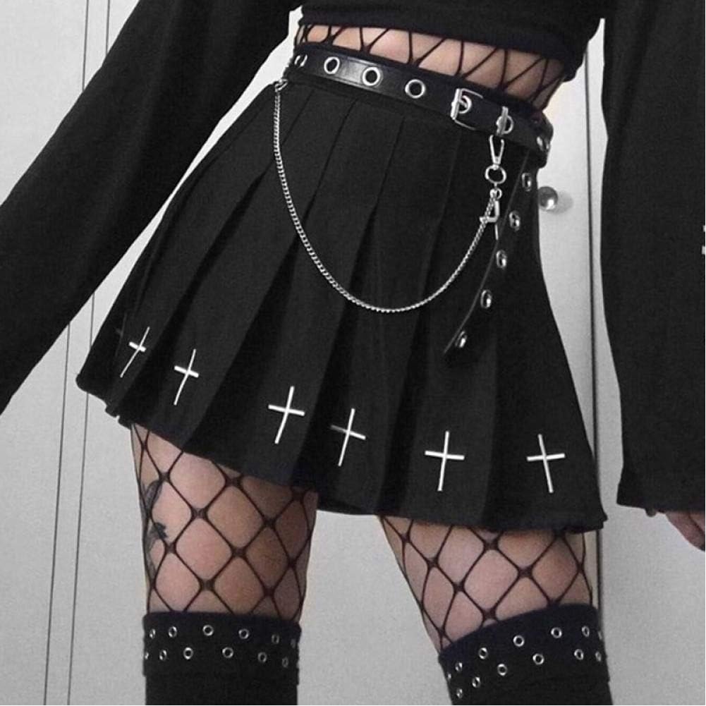 Black Punk Mini Skirt Streetwear High Waist Harajuku Rock Women Skirts High Waist Mini Skirt Pleated Costume Goth Girl : Clothing, Shoes & Jewelry