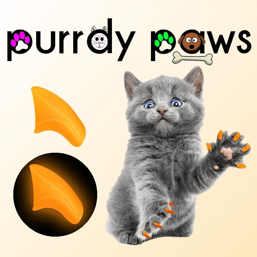 Miniatura 3 de Purrdy Paws Paquete de 40 tapas de uñas suaves para garras de gato, naranja que brilla en la oscuridad (M)
