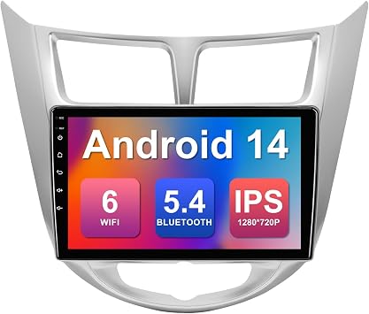 2+64G 9-inch Android 14 Car Stereo for Hyundai Verna Accent Solaris 2010-2016 IPS Touchscreen Screen Car Radio with WiFi 6 Carplay & Android Auto Support Backup Camera GPS FM Navi Bluetooth 5.4 SWC