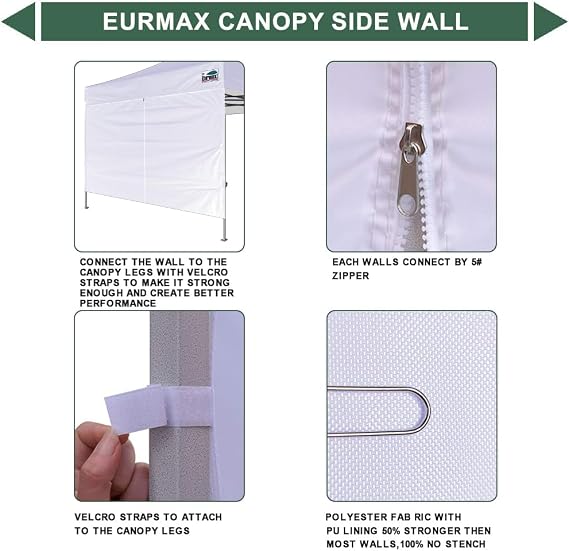 Eurmax USA 10FT Instant Canopy SunWall with Middle Zipper Wall for Pop Up Canopy Tent,1 Pack Sidewall for Outdoor Shade (Black)