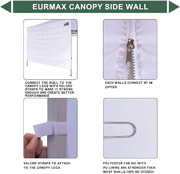 Eurmax USA 10FT Instant Canopy SunWall with Middle Zipper Wall for Pop Up Canopy Tent,1 Pack Sidewall for Outdoor Shade (Black)