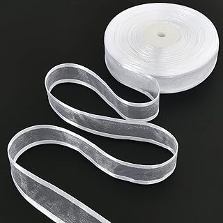 TONIFUL 1 Inch x 25 Yards White Sheer Organza Ribbon with Satin Chiffon Ribbon for Gift Wrapping Wedding Birthday Party De...