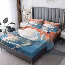 Swan Sheets Queen Sheet Set - Swan Bed Sheets, Soft Microfiber & Deep Pocket & Wrinkle Free Patterned Bedding Sheets & Pillowcases, 4 Piece 1 Fitted Sheet, 1 Flat Sheet, 2 Pillow Cases