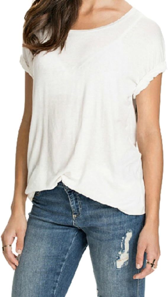 Amanda Zoe Women's Back Side Angel Wings Printed T-Shirt Roll-up Sleeve T-Shirt gray