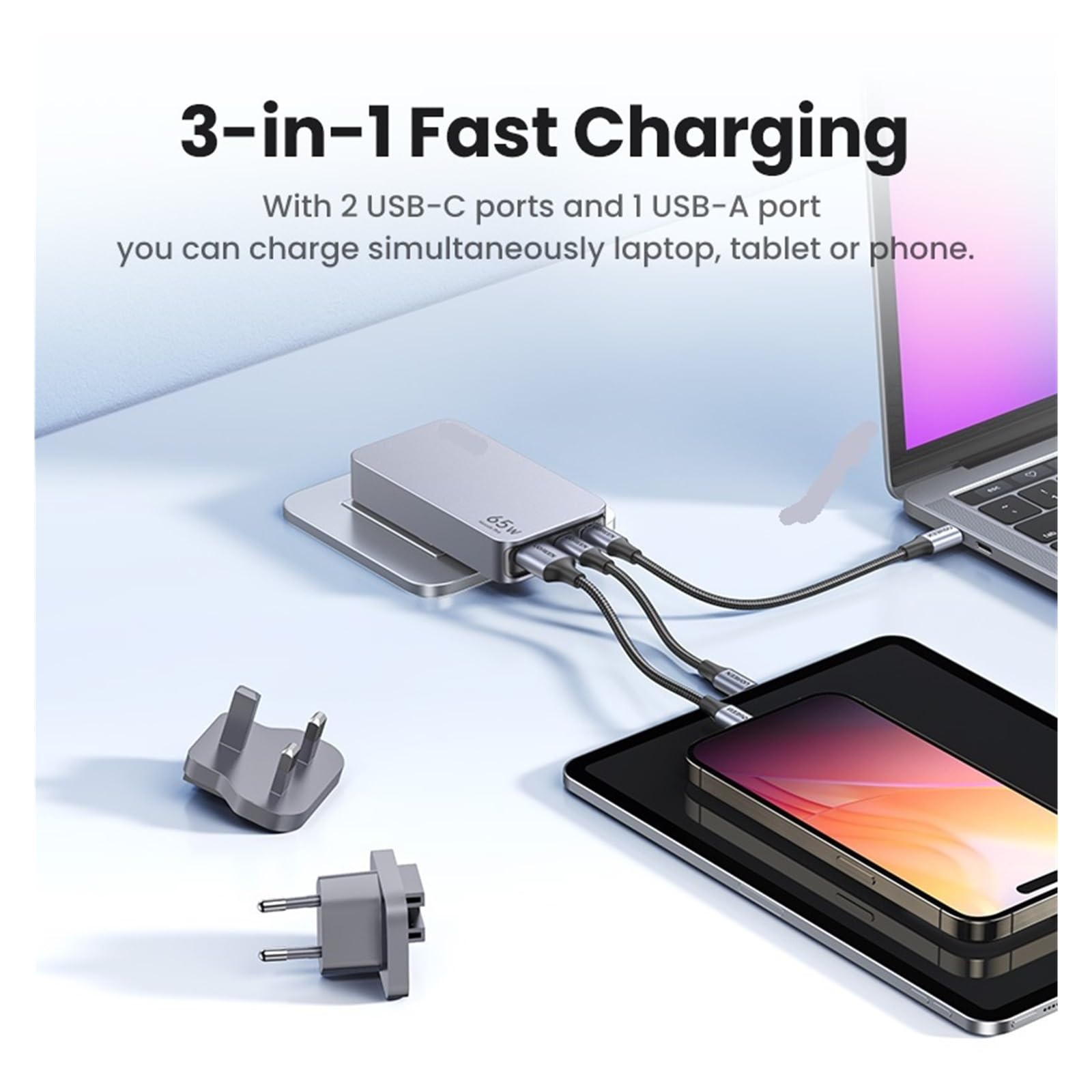 65W GaN Charger Quick Charge 4.0 3.0 USB C Charger For PD 3.0 Fast Charger For Laptop Tablet