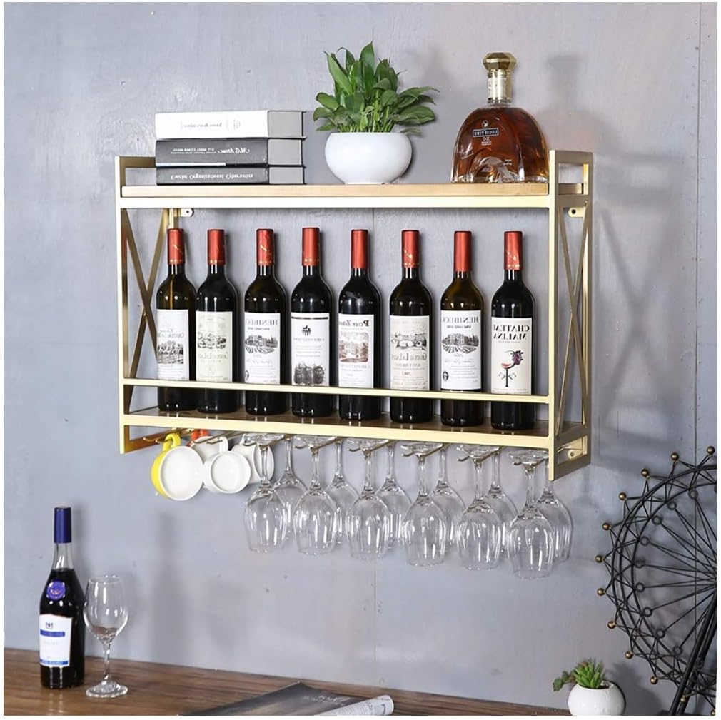 Industrial Wall-Mounted Wine Racks Iron Metal Wine Bottle Racks and Wine Racks Solid Wood Home and Kitchen Decorative Bottles Racks Glass Wine Racks HJ