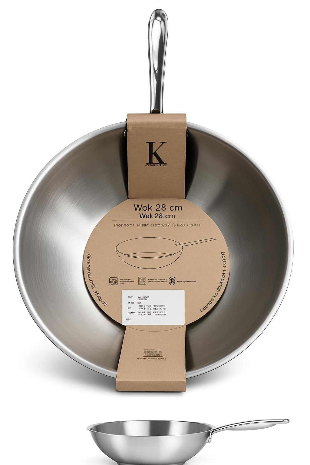 KLAUS Wok 28 cm en Inox inoxydable haute qualité Tous Feux Dont Induction | Cuisson Saine et Homogène | Facile à Nettoyer