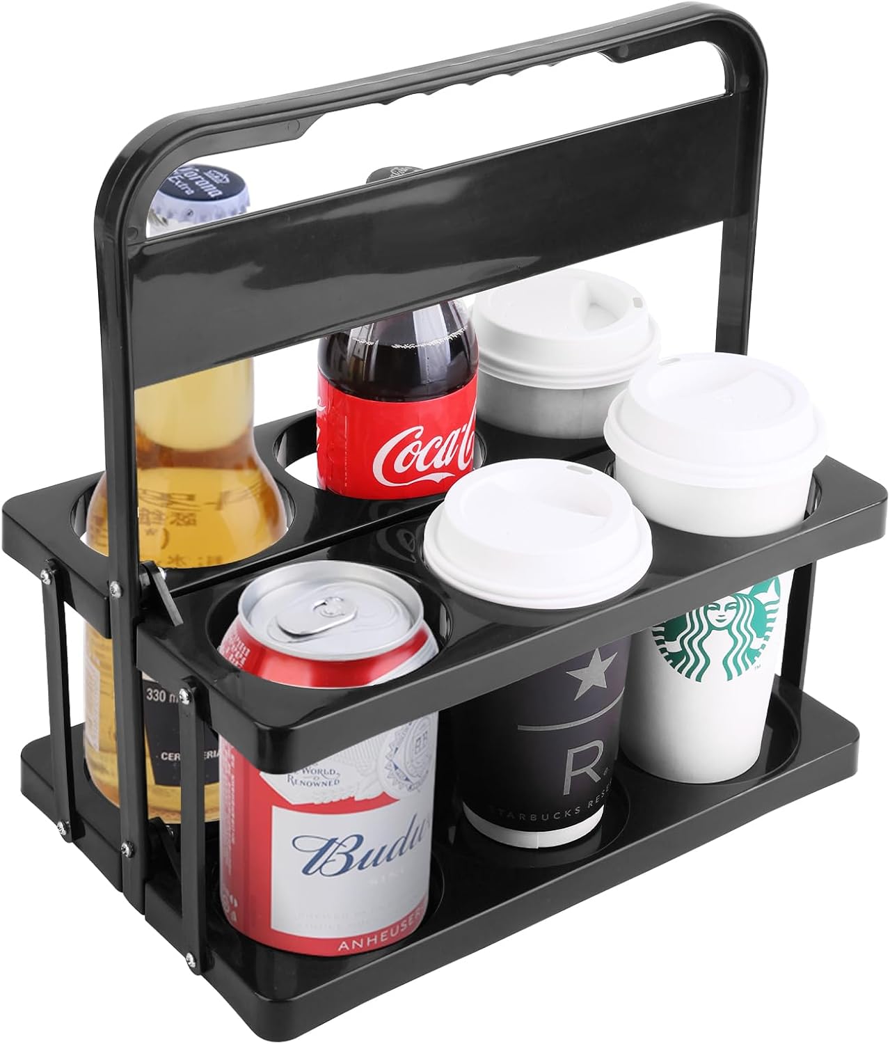 musbus Portable Drink Carrier Suitable for Doordash Accessories Grubhub Postmates Drivers, Reusable Cup Holder with Handle,Perfect Plastic take Out Carriers delivery, Black, (112)
