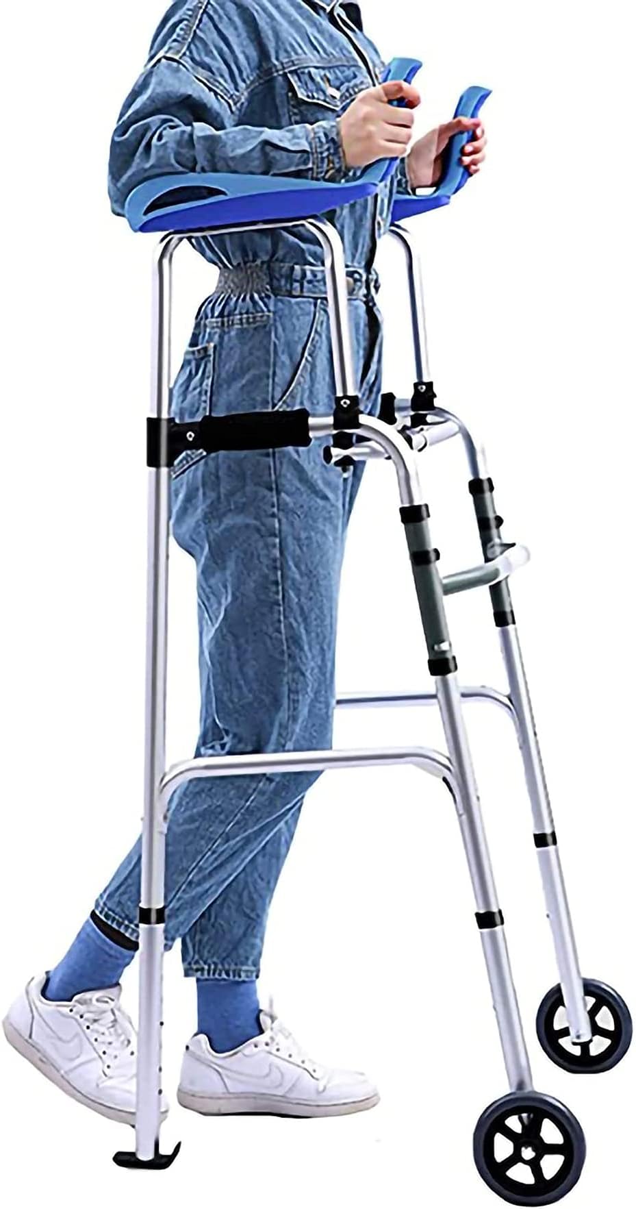 Upright Walker Rollator Stand Up Double Folding Rollator Walker Height Adjustable Rolling Mobility Walking Aid Stand Up Folding Heavy Duty for Seniors and Adults Elderly Handicap