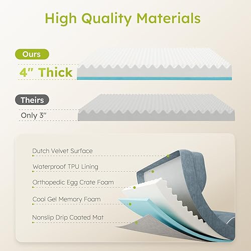 Miniatura 3 de Cama extra grande para perro, cama ortopédica XL para perros con espuma viscoelástica de gel refrescante, cama impermeable para mascotas con funda