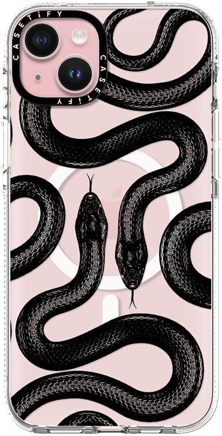 CASETiFY Clear Case for iPhone 15 Plus [Not Yellowing / 6.6ft Drop Protection/Compatible with Magsafe] - Black Kingsnake - Clear