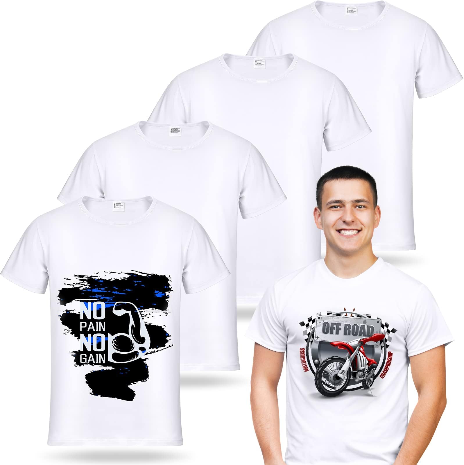 JenPen5 Pieces Men's Unisex Sublimation Blank T Shirt White Polyester Shirts Crew Neck Short Sleeve for Sublimation T Shirt