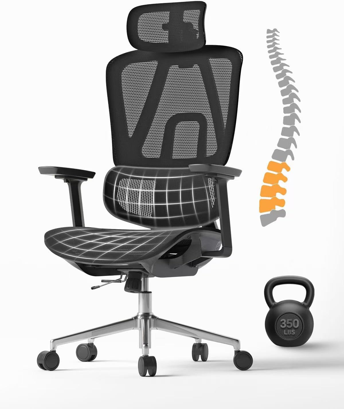 Ergonomic Workplace Chair with 3D Lumbar Assist/Headrest/Armrest/, Mesh Government Workplace Chair with Seat Depth & Peak Adjustment, Large and Tall Desk Chair with 3-Gear Lock Recline for Lengthy Hours