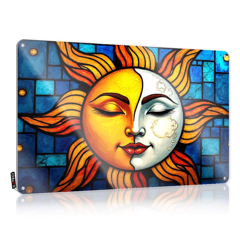 Lucky Cowboy Decor Tinplate Sign Warning Tin Funny Pre-drilled Metal Art/Home For Lovers A Stained Glass Artwork Featuring Sun With Face. - House Signs