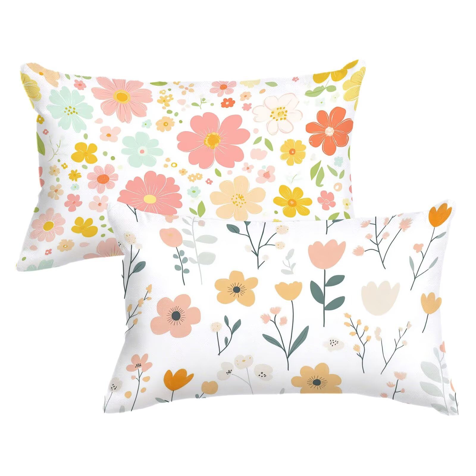 Kopfkissenbezug 70x90 2er Set Kissenbezug Rosa Weiche Leinen Zierkissen Blumen Kissenbezüge Doppelseitig Drucken Sofakissen Pillow Case, Modern Dekokissen für Deko Schlafzimmer Zimmer Balkon P-272