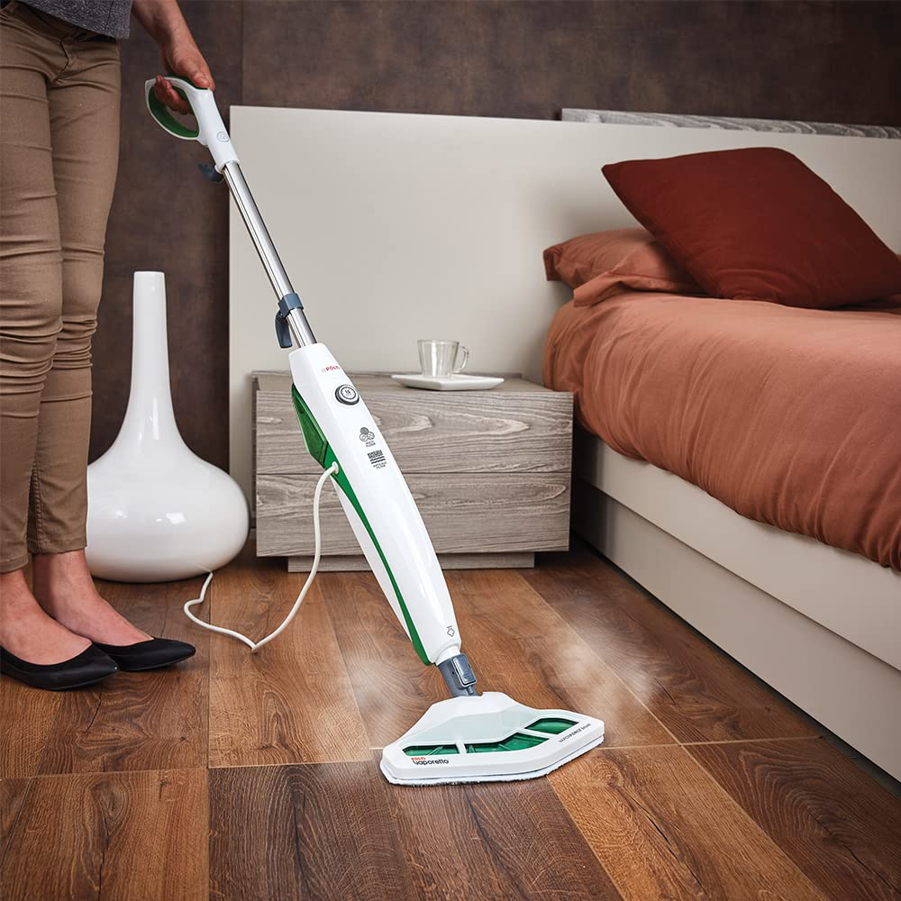 Polti Vaporetto SV400 Hygiene,Escoba a Vapor con Cepillo Vaporforce, Potencia 1500 W, Depósito Extraíble, Calentamiento en 15 Segundos, 2 Accesorios Incluidos, Blanco y Verde
