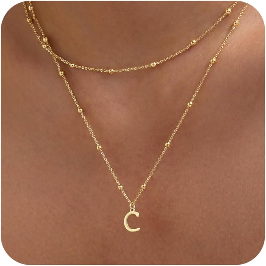 MBW Layered Initial Necklaces for Women, Dainty 14K Gold Plated A-Z Beaded Pendant Letter Charm Necklace Personalized Name Necklaces for Women Trendy Jewelry Gift - Image 9