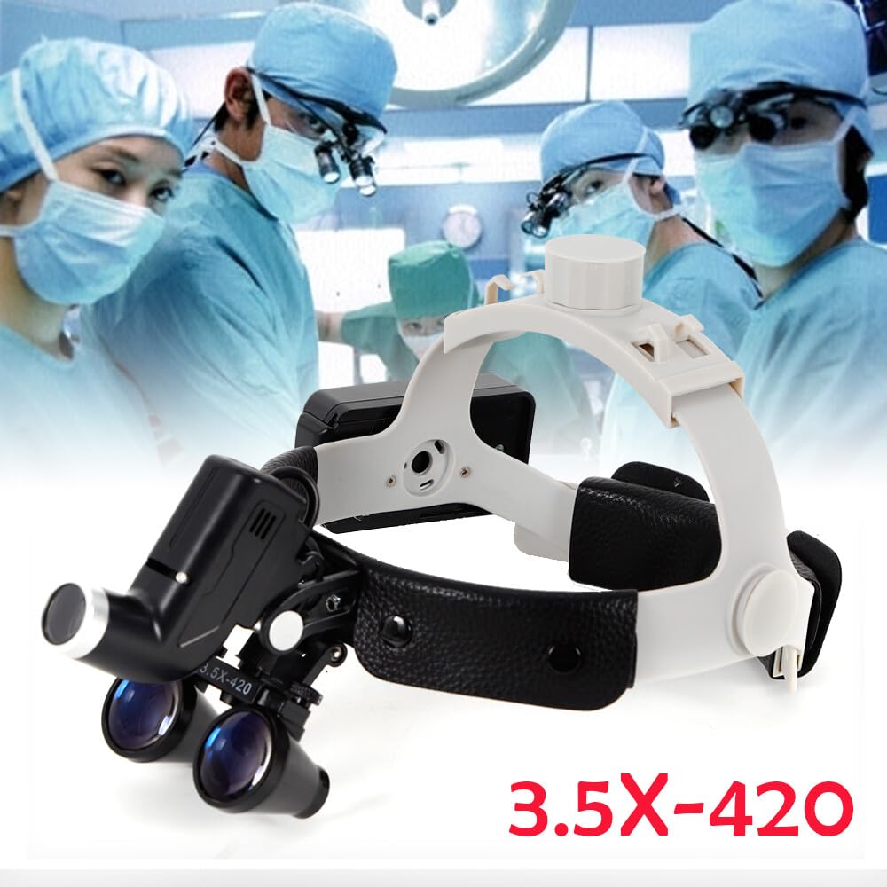 Lampada frontale medica, 3.5 lenti chirurgiche per binocolo con vetro ottico + faro LED da 5 W, lente d'ingrandimento binoculare medica per laboratorio biologico, ecc.