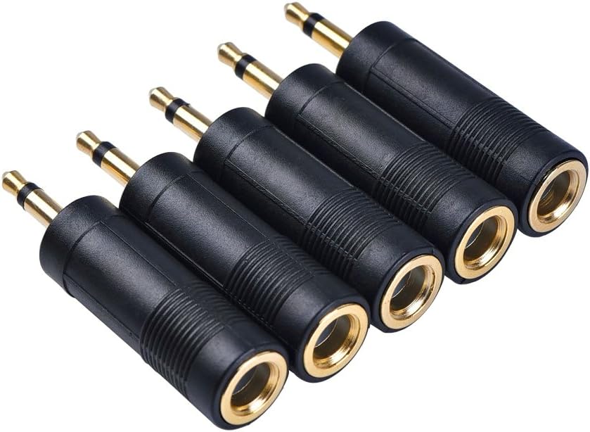 eBoot Mono Jack Adapter 3.5 mm (1/8 Inch) Male to 6.35 mm (1/4 Inch) Female Audio Converter Adaptor, 5 Pieces