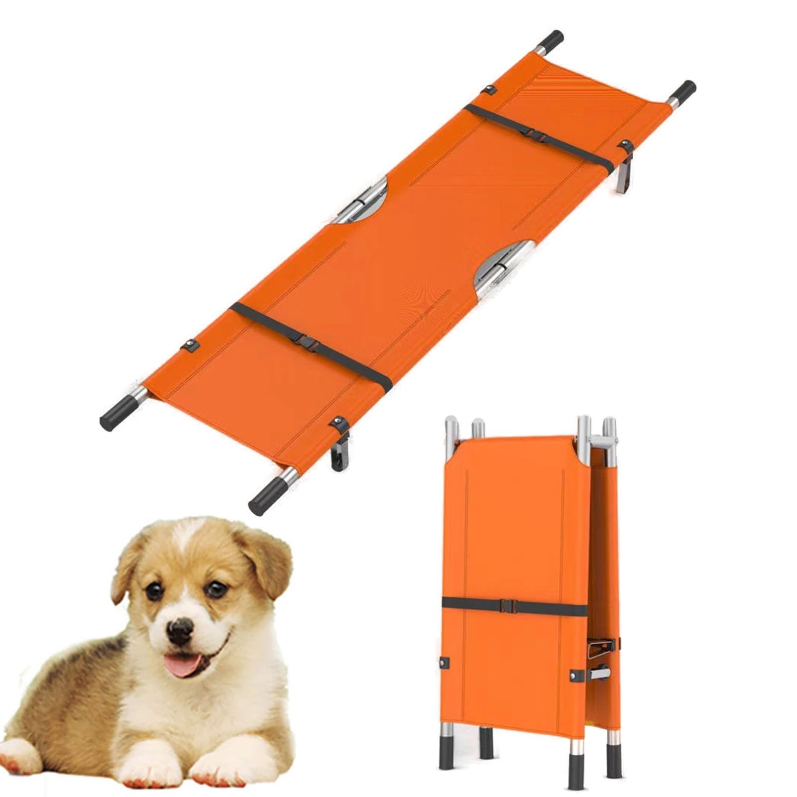 SGKOMN Animal Stretcher with Wheels, Transport Stretcher for Dogs Transport Trolley Stainless Steel, Pet Stretcher, Animal with Safety Strap Pet Stretcher, Waterproof, Orange