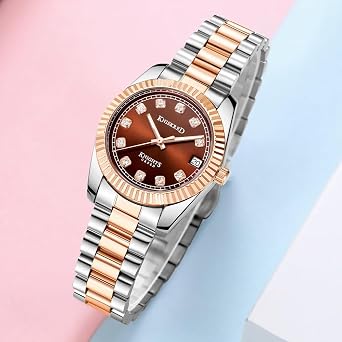 classic wristwatches for women with crystal accent and solid stainless steel band women's clothing watch waterproof