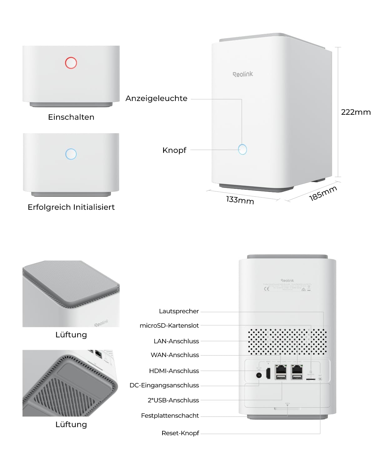 Reolink 4K Wi-Fi 6 Überwachungskamera Set Aussen mit 2TB HDD, Erweitbar auf 16TB, Pan &Tilt & Auto-Tracking, 360° Blick, Anti-Diebstahl-Verschlüsselung, KI-Erkennung, Home Hub Pro+4× E1 Outdoor S