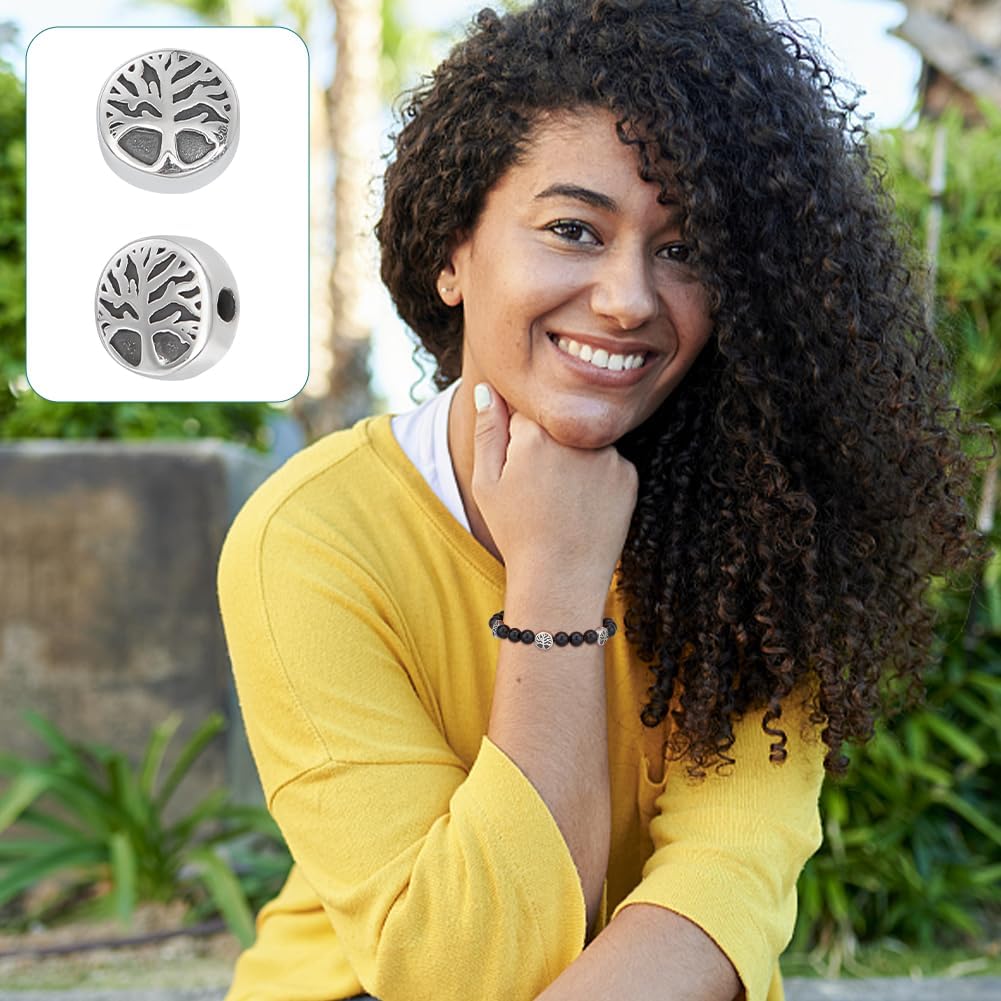 UNICRAFTALE 10pcs Retro Tree of Life Spacer Beads, Stainless Steel, Antique Silver, Round, 10mm Diameter, 5.5mm Thick, 2mm Hole, for DIY Bracelet, Necklace, Jewelry Making - Image 6