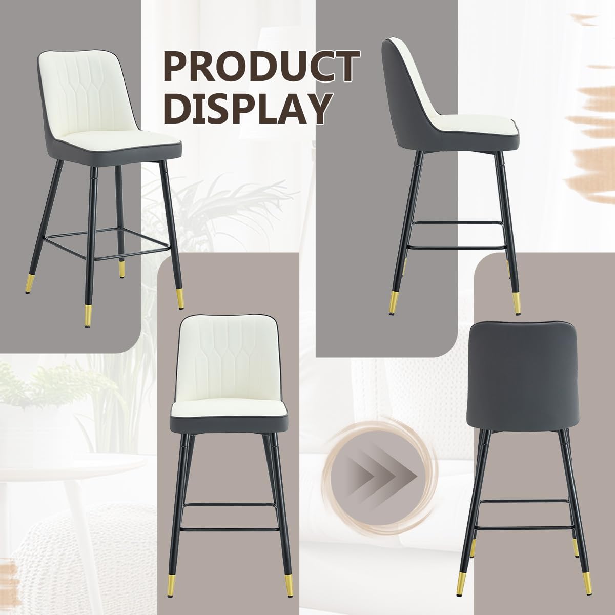Counter Height Bar Stools Set of 4,27" Modern Bar Stools with Back,Upholstered Counter Height Bar Stool with Sturdy Metal Footrest,Kitchen Island Chairs for Home Pub (White-Grey,4)