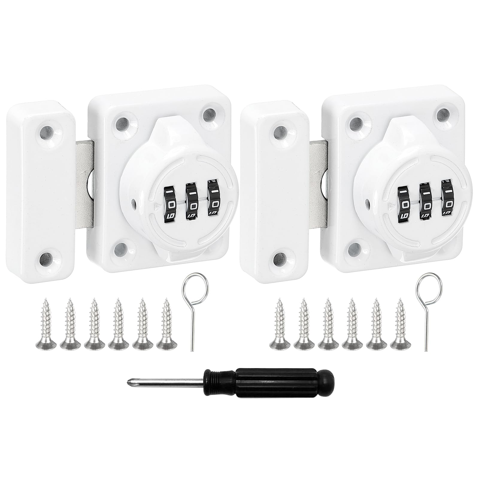 uxcell Cabinet Door Latch 2.05 x 1.65 Inch Zinc Alloy Keyless Combination Lock for Kitchen Cabinet Office Drawer Wooden Furniture White 2Pcs