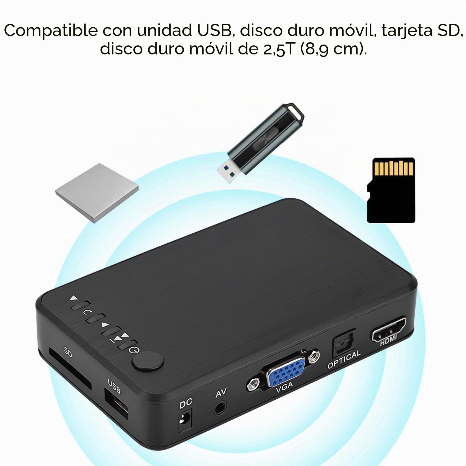 Reproductor Multimedia1080P HD, Tamaño Compacto, Alta Compatibilidad con Tarjeta SD USB para Películas HD (Enchufe de la UE)