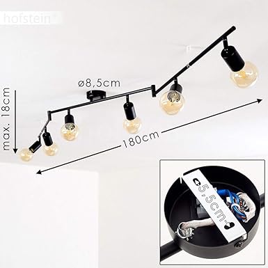 hofstein Plafondlamp Maidford, plafondlamp van metaal in zwart, 6-lichts, met verstelbare spots, 6 x E27 fitting, retro/vintage design spot, zonder gloeilampen photo 3