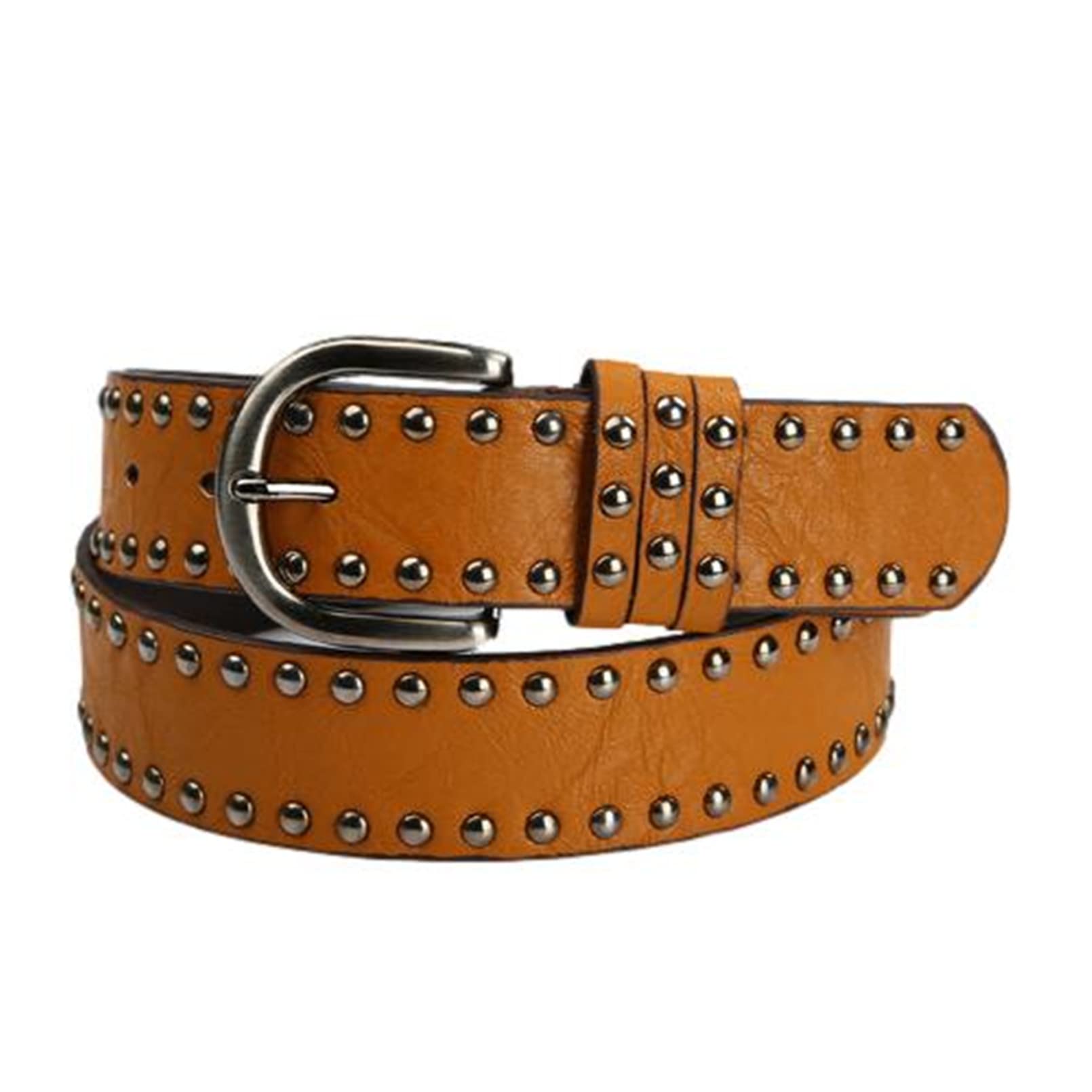 Idopy Gothic Punk Women`s Circle Studded Rivet Faux Leather Belt Brown