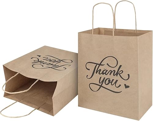 Miniatura 6 de bagmad Paquete de 100 bolsas de regalo de papel marrón medio de 8 x 4.75 x 10 pulgadas con asas a granel, bolsas de papel kraft de agradecimiento