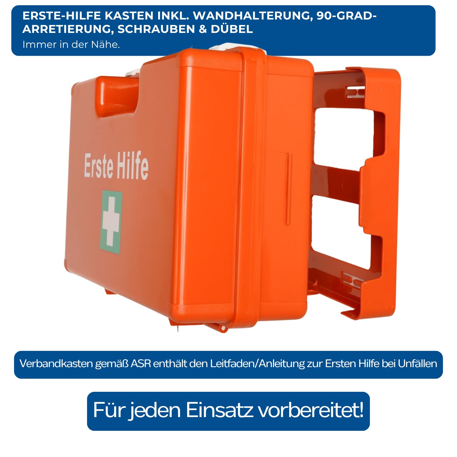 First Aid Products | Erste Hilfe Koffer LARGE Orange | Inkl. DIN 13169:2021 Füllung 167-teilig | ABS-Kunststoff, Schlagfest & Spritzwassergeschützt | Wandhalterung | für große Betriebe