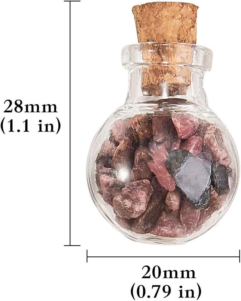 LiQunSweet 30 Pcs Tumbled Gemstone Crystal Chips Mini Glass Wishing Bottle Healing Reiki Stones with Cork Stopper Set for Jewelry Necklace Making DIY Craftings Home Room Decoration - 28mm